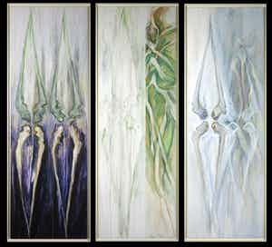 Wim de Bruin - Acryl op doek (drieluik), Bladeren en botten - Ingelijst (Zeer groot) verkocht voor € 200!