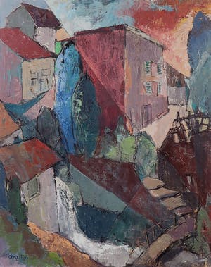 Tonny Ros - Olieverf op doek, Stadsgezicht - Ingelijst kopen? Bied vanaf 50!