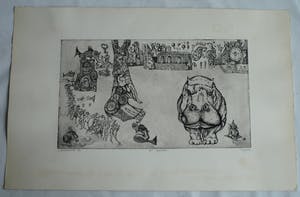 Ab Steenvoorden - Ets , Het Nijlpaard – Surrealistische voorstelling, 1972 - 19½ x 33½ cm kopen? Bied vanaf 35!
