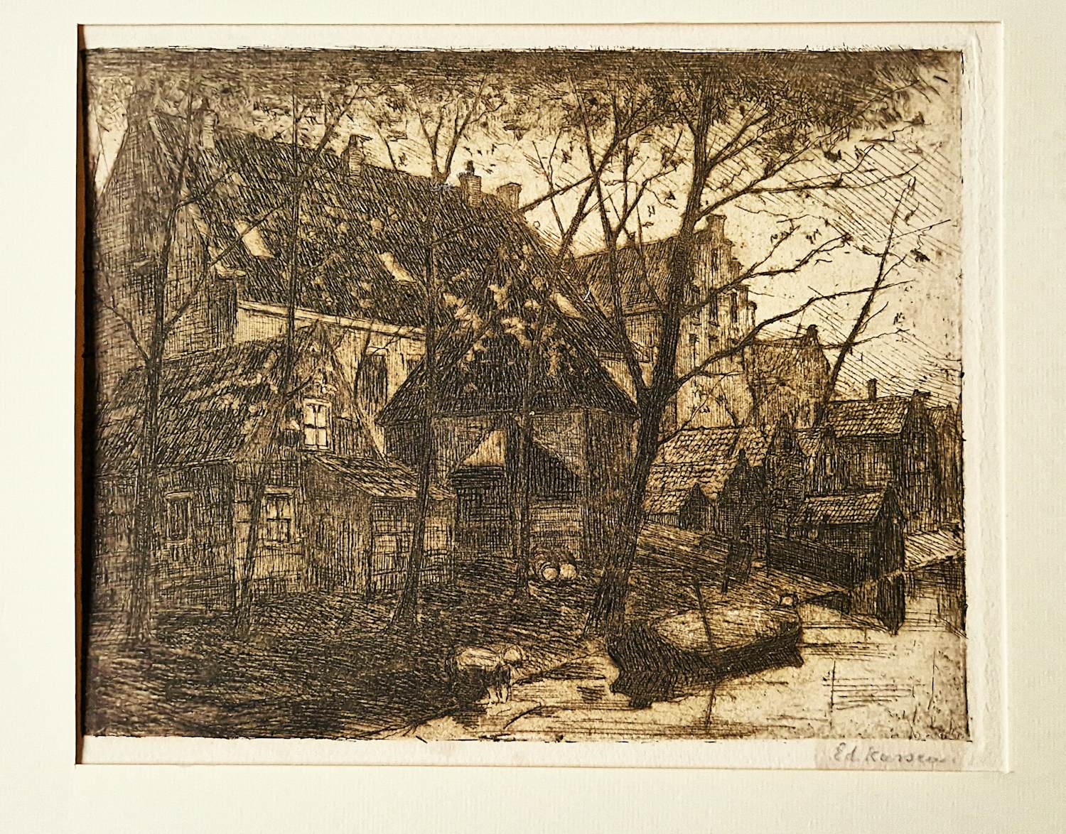 Eduard Karsen - omstreeks 1900 - omstreeken van Amsterdam - droge naald Ets - gesigneerd kopen? Bied vanaf 33!