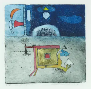 Michel van Overbeeke - Ets en aquatint met bladgoud, Transformation I - Ingelijst kopen? Bied vanaf 50!