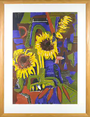 Vincent van Ojen - Houtsnede, Zonnebloem - Ingelijst (Groot) vendu pour 100€ !