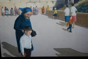 Seymour Rosenthal - [NY-kunstenaar]-Joodse man op een zonnig stoepje & EXTRA schilderij Klaagmuur kopen? Bied vanaf 30!