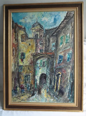 Jan Makkes - Gemengde techniek , GROOT , Stadspoort – ingelijst – 1977 kopen? Bied vanaf 1!