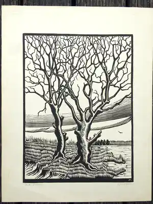 Henk Melgers - Houtsnede "oude boomen" vendu pour 90€ !