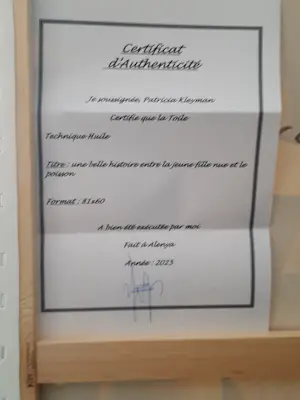 Patricia Kleyman - Acryl op doek. Titel,Une belle Histoire entre la Jeune fille Nue et le Poisson kopen? Bied vanaf 160!