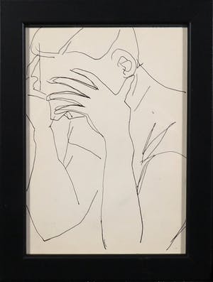 Siep van den Berg - Inkttekening, Voorovergebogen persoon - Ingelijst kopen? Bied vanaf 20!