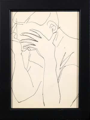 Siep van den Berg - Inkttekening, Voorovergebogen persoon - Ingelijst verkocht voor € 20!