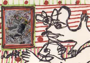 Lotti van der Gaag - gemengde techniek/collage op papier | 'Foto-zelfportret tussen tekeningen' | '92 verkocht voor € 300!