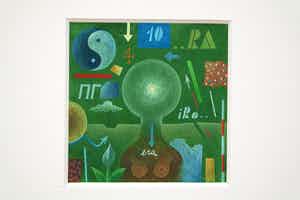 Leon Savelsberg - gouache op papier - "semi abstracte miniatuur compositie" verkocht voor € 45!