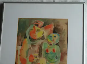 Niet of onleesbaar gesigneerd - Ingelijste aquarel & inkt , Man en Vrouw – gesigneerd – Lijst, 44 x 35 cm. kopen? Bied vanaf 1!