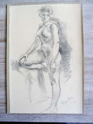 Harry Maas - Potloodtekening . Vrouwelijk naakt. verkocht voor € 70!