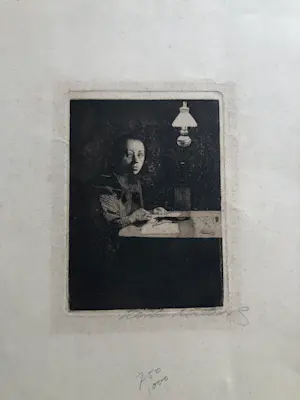 Kathe Kollwitz - Zelfportret met lamp aan tafel kopen? Bied vanaf 1249!