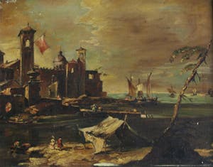 Niet of onleesbaar gesigneerd - Olieverf op doek , “Burcht aan Zee” – ingelijst kopen? Bied vanaf 10!