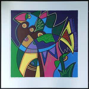 Marianne Naerebout - Zeefdruk, Fishing in deep water - Ingelijst verkocht voor € 135!