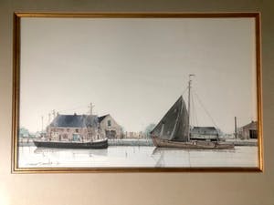 Ciano Siewert - Aangemeerde boten in een vaart - Aquarel, Ingelijst kopen? Bied vanaf 450!