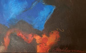 Carolina Paulussen - Blauwe roos in bruinoranje veld (zeer groot) kopen? Bied vanaf 300!