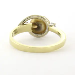 14k geel gouden ring met parel en briljant geslepen diamant tot. 0.04ct kopen? Bied vanaf 260!