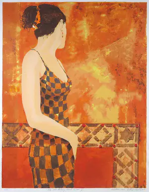 Willem van Scheijndel - Zeefdruk, She was looking back to see if... - Ingelijst (Groot) kopen? Bied vanaf 100!