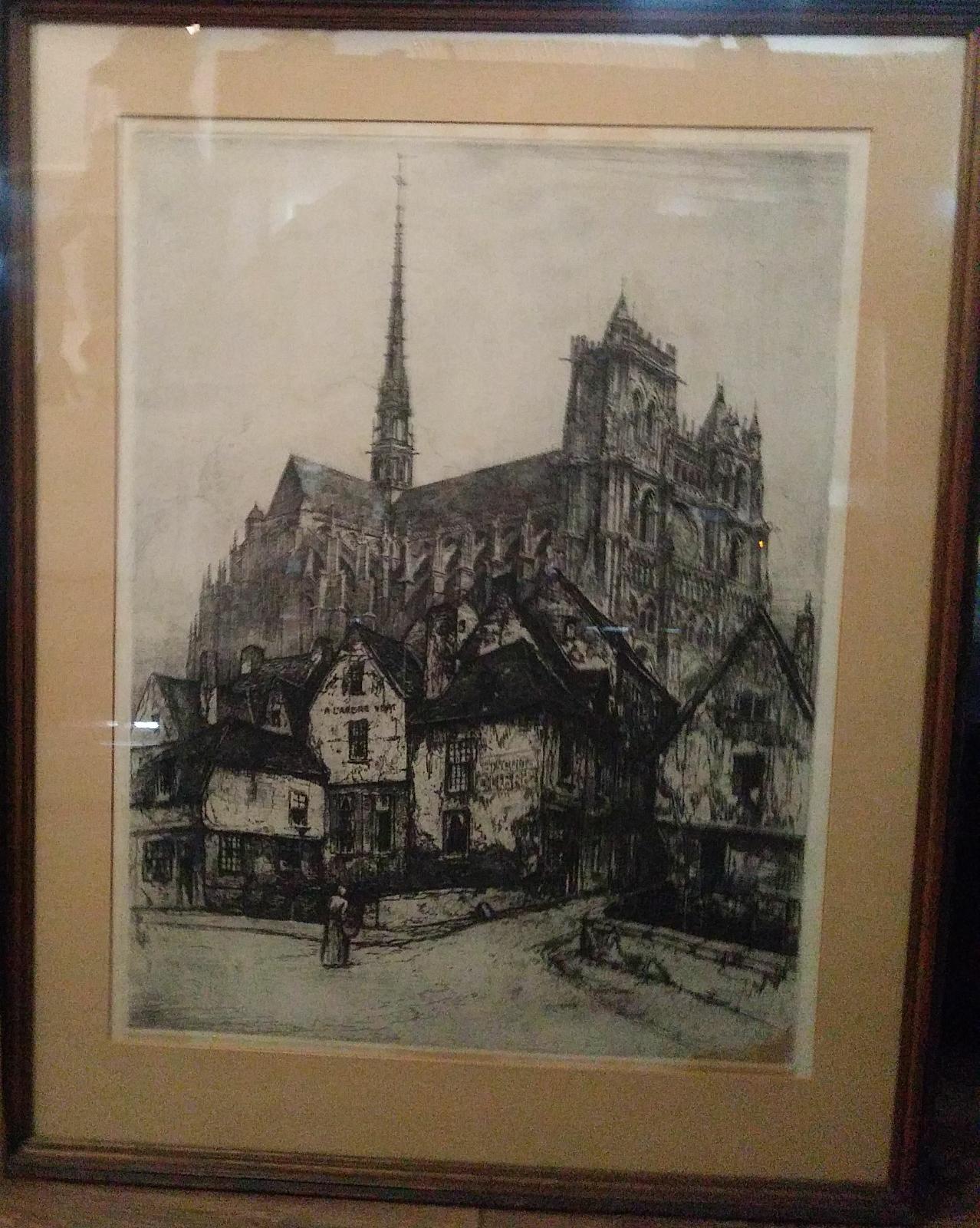 Eugene Lucker -  Ets uitzicht stad met op achtergrond kerk kopen? Bied vanaf 10!