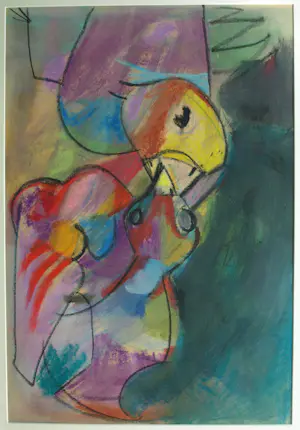 Jan Engelchor - Ingelijste pastel , ‘Moeder voedt jong - Lijst, 101 x 71 cm. kopen? Bied vanaf 20!