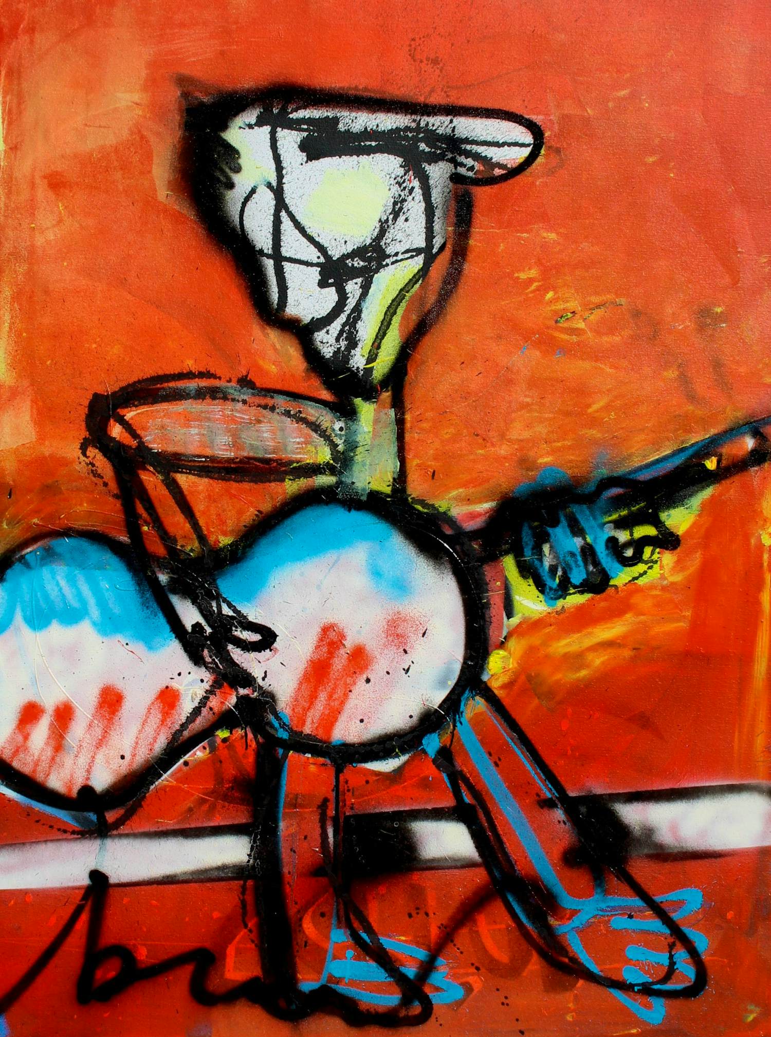 Herman Brood - Ingelijste gemengde techniek: Gitar men + certificaat HB-M (groot werk!) kopen? Bied vanaf 7500!