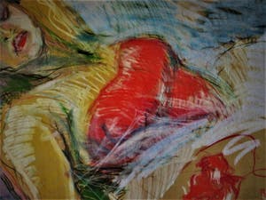 Gabriëlle Huig - Rietveld Acad. 1966 - Geweldig expressionistisch Pastel "Slapende Dame" GROOT!! kopen? Bied vanaf 10!