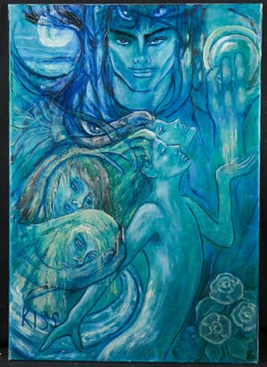 Kiss Riemvis - Olieverf op doek, z.t. Fantasy figuren kopen? Bied vanaf 10!