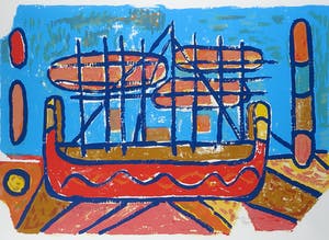 Meertje Kaal - Zeefdruk, Odysseusboot II - Ingelijst kopen? Bied vanaf 1!