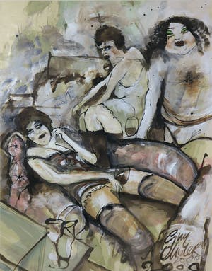 Guy Olivier - Gemengde techniek op papier, Dames en heer - Ingelijst (Groot) kopen? Bied vanaf 400!