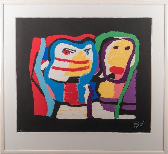 Karel Appel - Deux personnages - gesigneerde zeefdruk kopen? Bied vanaf 1000!