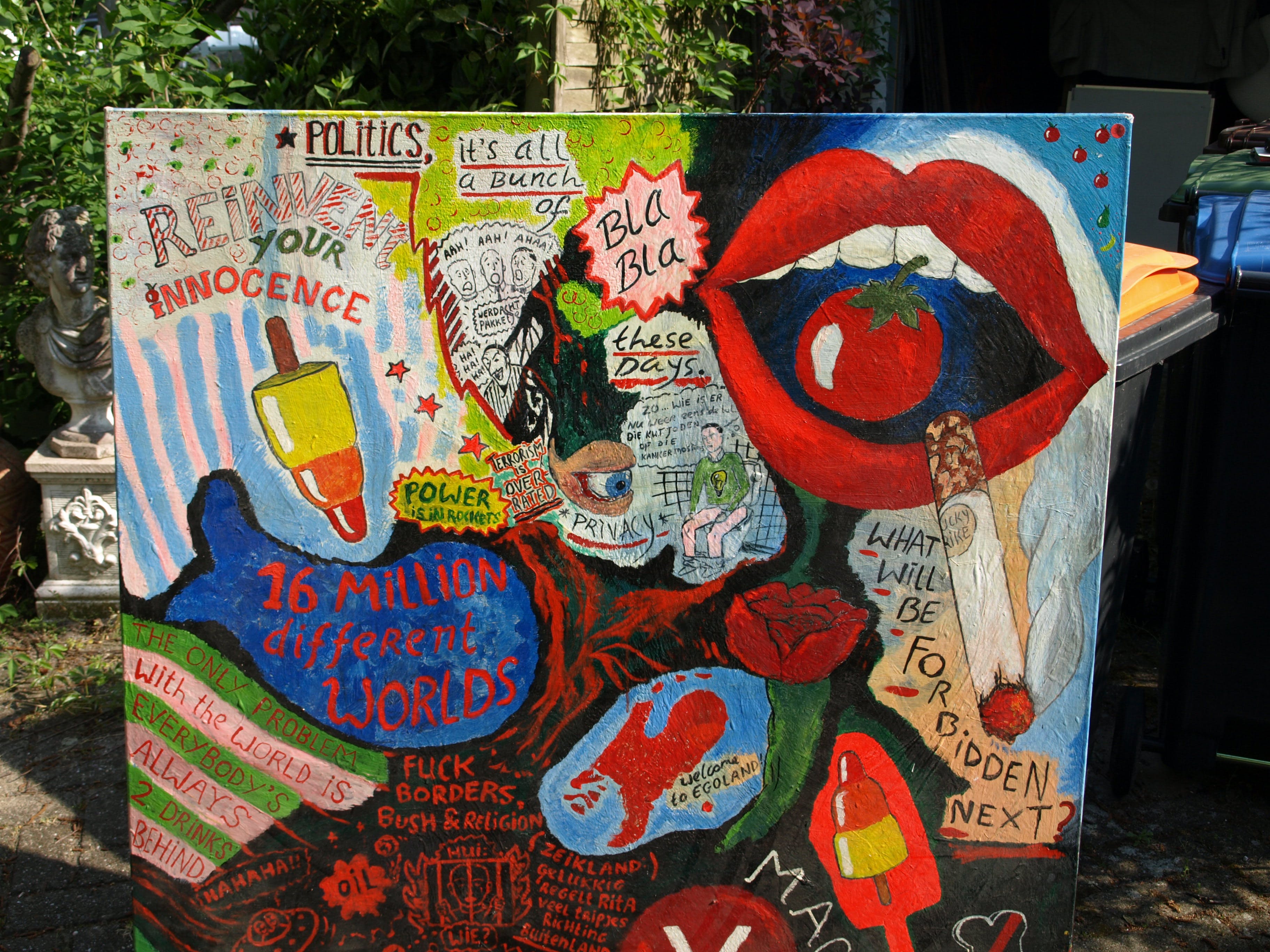 Niet of onleesbaar gesigneerd - Acrylverf op doek , Politics, it’s all a bunch of Bla Bla – 130 x 130 cm - 2006 kopen? Bied vanaf 1!