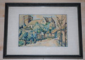 Wim Suermondt - Thorn, Limburg, stadsgezicht met kerk, 1952 kopen? Bied vanaf 65!