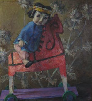 Kreel Daamen - Olieverf op jute, Exotisch ruitertje - Ingelijst kopen? Bied vanaf 250!