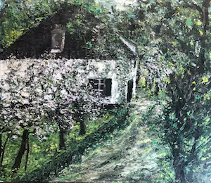 Hilda Blom - Betuwse Boerderij met Bloesem Bomen - OLieverf kopen? Bied vanaf 95!