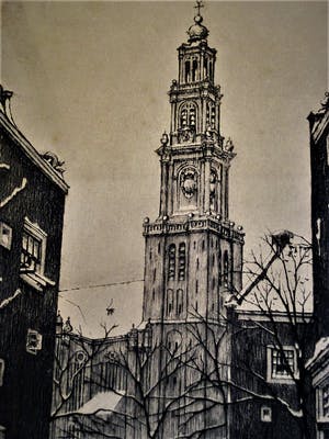 Cornelis Brandenburg - Originele gesigde 1920 ETS - Amsterdam "de Jordaan en Westerkerk in de sneeuw" kopen? Bied vanaf 10!