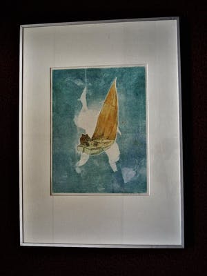 Niet of onleesbaar gesigneerd - Fraaie gesigneerde handgekleurde Ets "Zeilboot met personen" kopen? Bied vanaf 10!