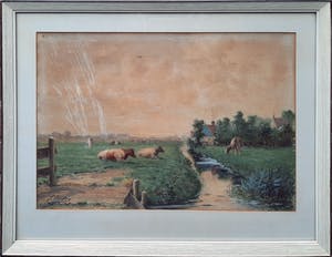 Jacob Oudes - Koeien in Noord Hollands Landschap - aquarel - ingelijst - 21911 kopen? Bied vanaf 75!