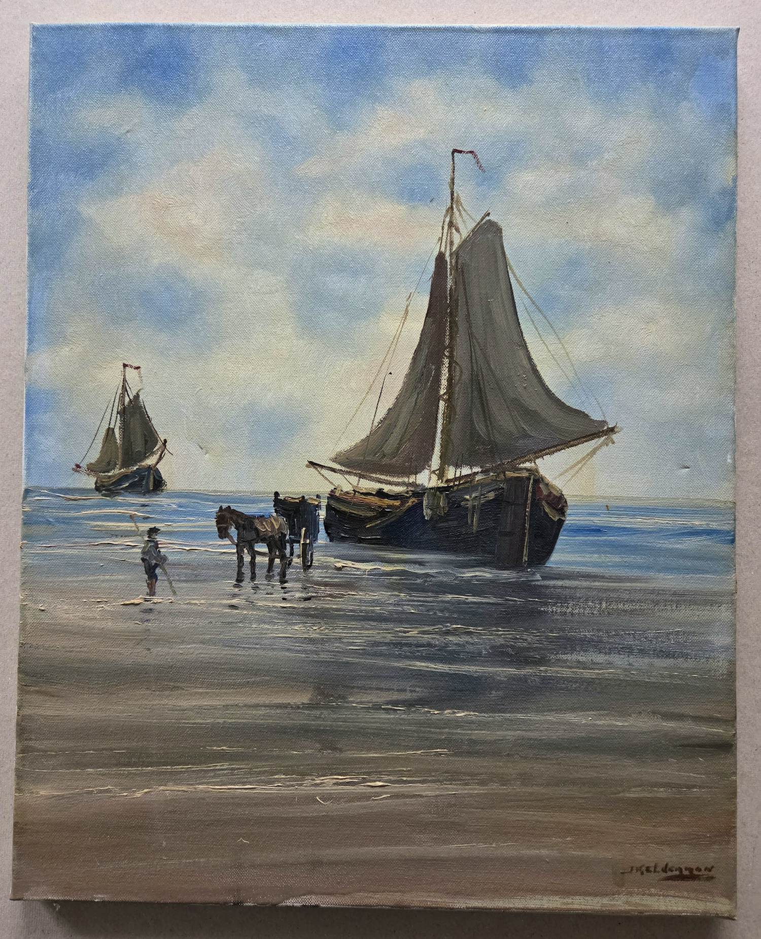 Jan Kelderman - Zeilschip op het strand. Visser. kopen? Bied vanaf 45!
