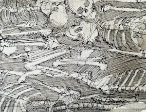 Hans Almekinders - Bijzondere gemengde techniek (inkt, aquarel, sepia) "Levensloop" kopen? Bied vanaf 68!