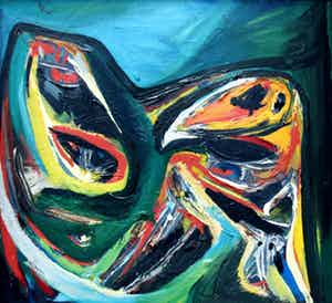 Finn Pedersen - Olieverf op doek(ingelijst): Striden blaest - 1973 verkocht voor € 599!