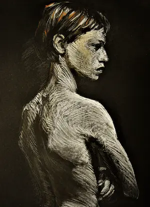 Niet of onleesbaar gesigneerd - Groot & Intrigerend Pastel portret halfnaakte jongen - in dure lijst! kopen? Bied vanaf 1!