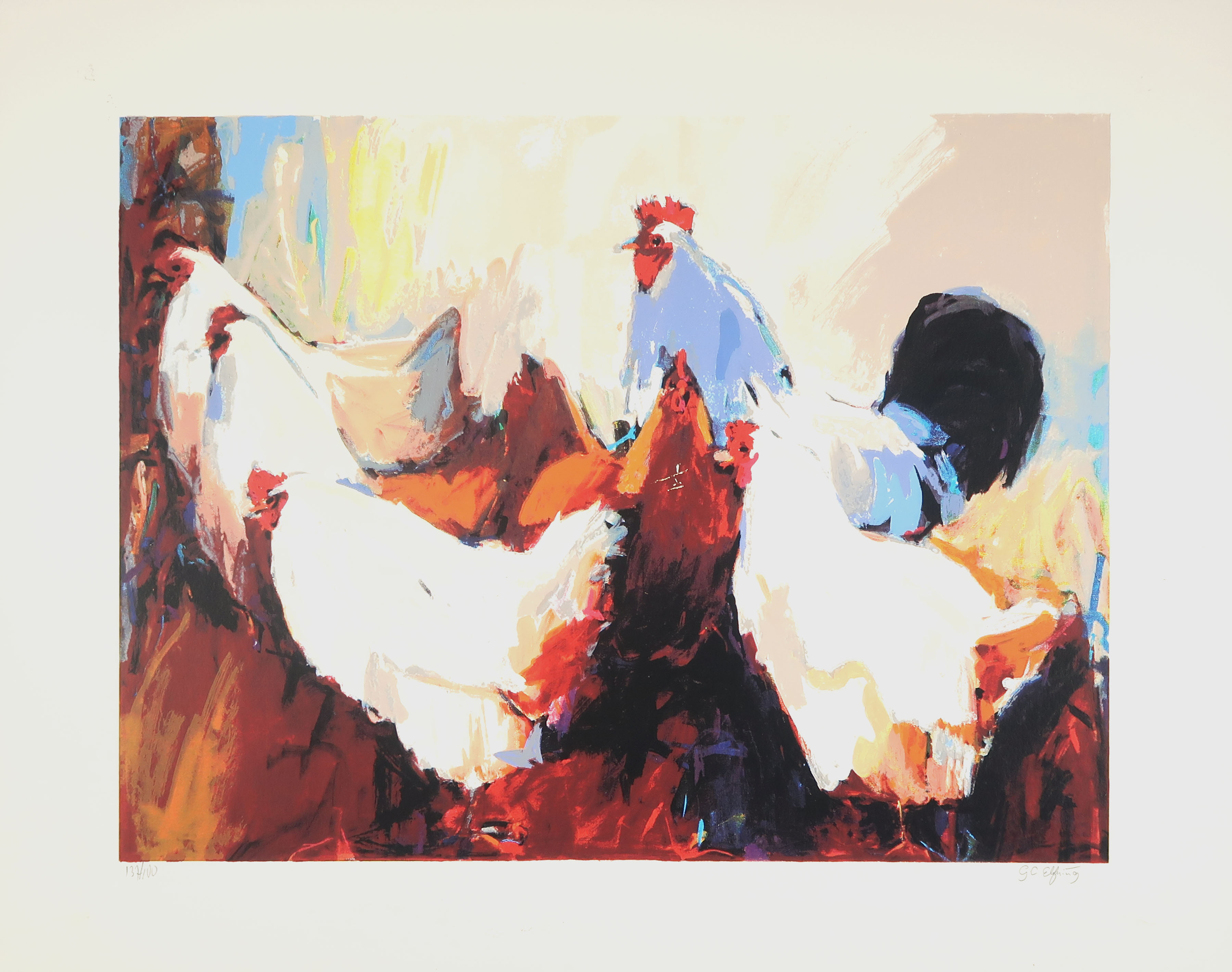 Gerda Elfring - Zeefdruk, Kippen kopen? Bied vanaf 1!