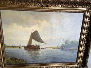 Jan van Dam - Zeilende platbodem op rivier verkocht voor € 175!