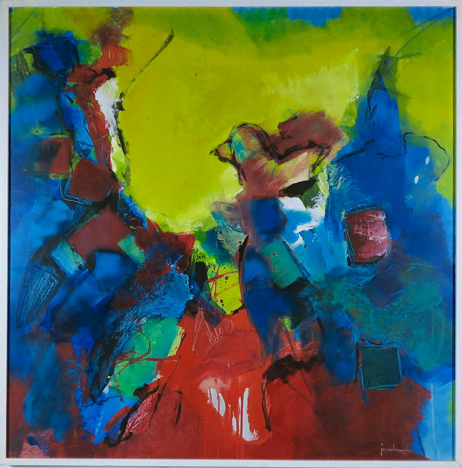 Jos van Beek - Acryl op board, Van bovenaf masonite - Ingelijst (Groot) verkocht voor € 150!