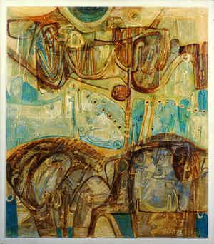 Jack Harden - Gemengde techniek op board, Pelgrims der matigheid - Ingelijst verkocht voor € 60!