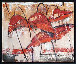 Antonio Poioumen - "Pure Red" Gemengde techniek op doek - Ingelijst verkocht voor € 180!