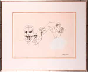 Rachid Ben Ali - Inkttekening met gouache, Compositie met figuren - Ingelijst verkocht voor € 150!