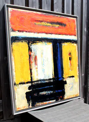 Henk Lassche - Ingelijste olieverf op doek: "Moderne compositie" (groot!) kopen? Bied vanaf 999!