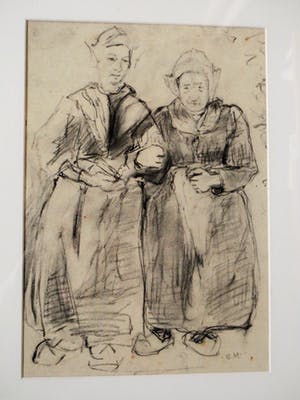 Cornelia Hioolen - Houtskooltekening - Vissersvrouwen kopen? Bied vanaf 50!